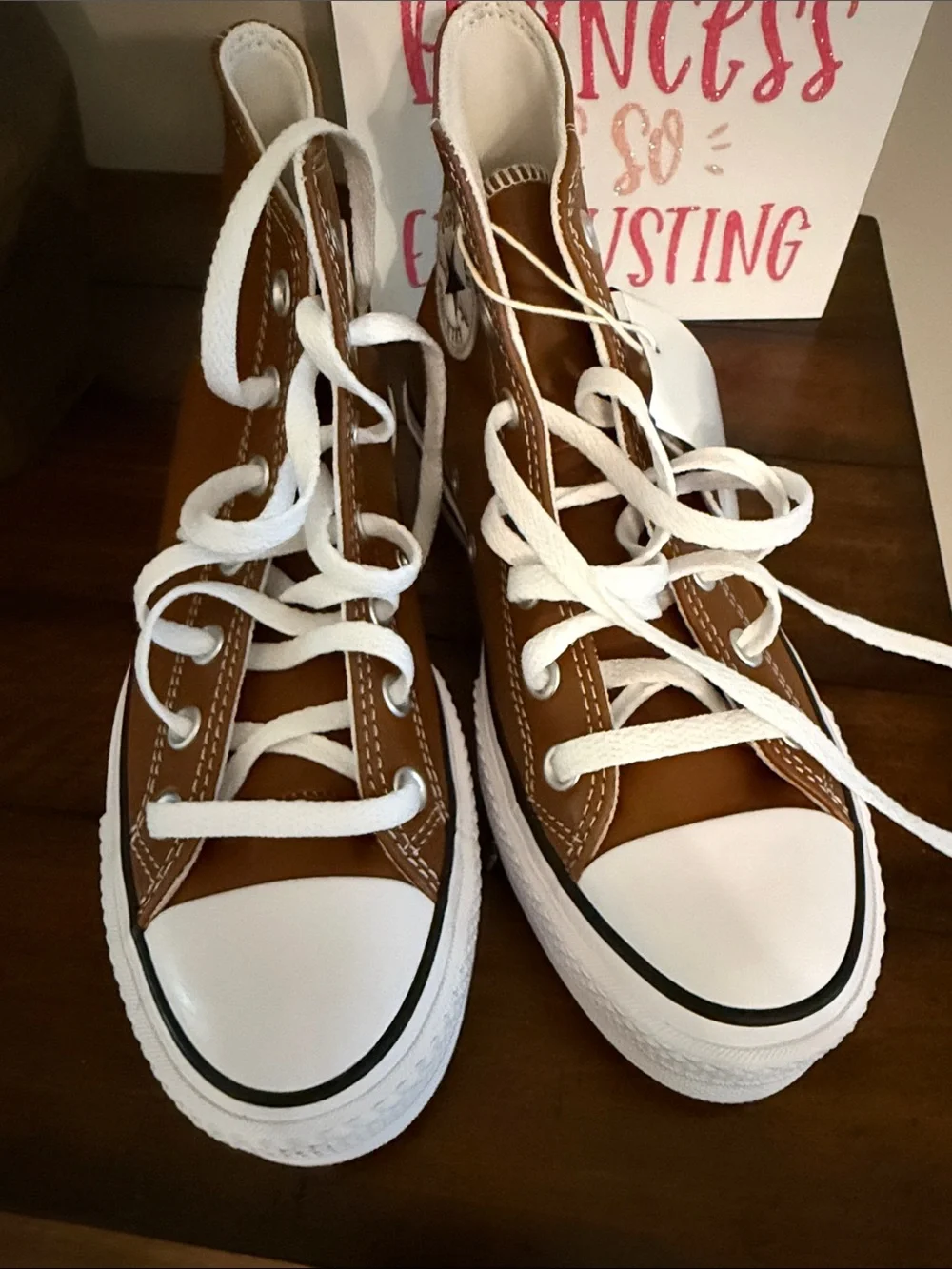 Converse High Top Platform Sneakers in Brown and White